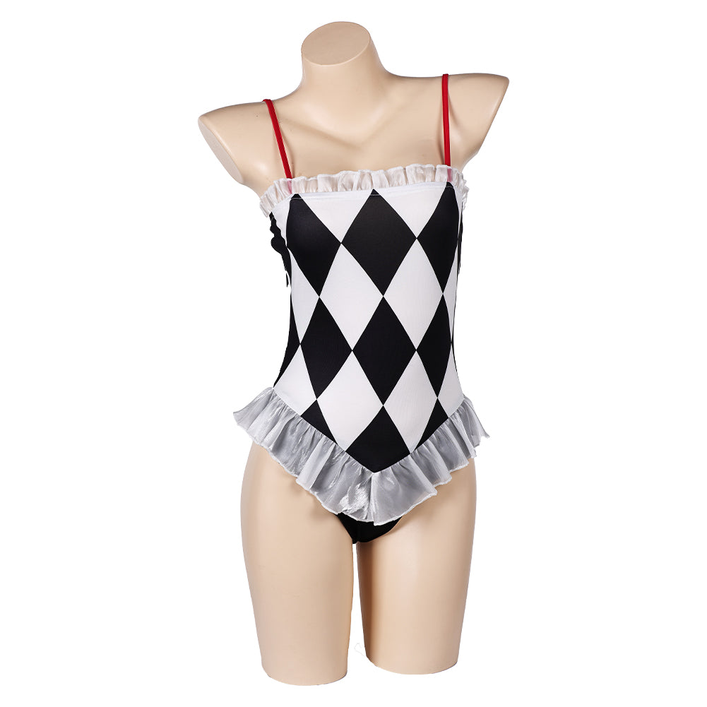 Movie Joker: Folie à Deux (2024) Harley Quinn Women White And Black Swimsuit Cosplay Costume