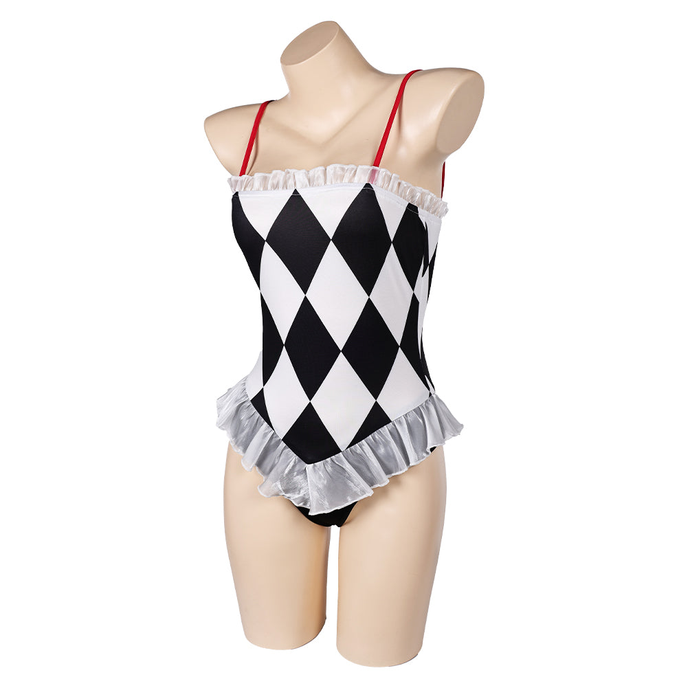 Movie Joker: Folie à Deux (2024) Harley Quinn Women White And Black Swimsuit Cosplay Costume