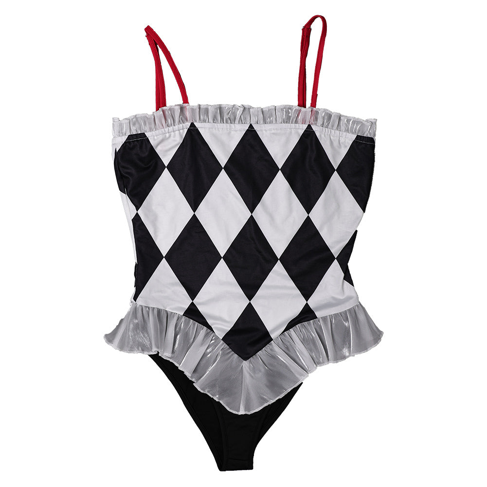 Movie Joker: Folie à Deux (2024) Harley Quinn Women White And Black Swimsuit Cosplay Costume
