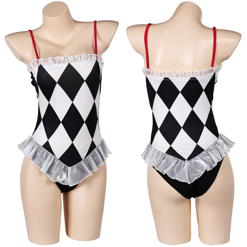 Movie Joker: Folie à Deux (2024) Harley Quinn Women White And Black Swimsuit Cosplay Costume