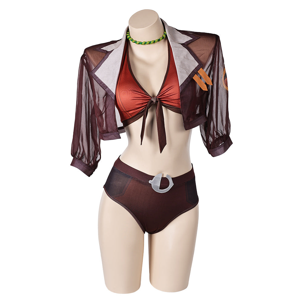 Doreen Green Squirrel Girl Women Brown Bikini Set Swimsuit Cover Up Outfit Cosplay Costume