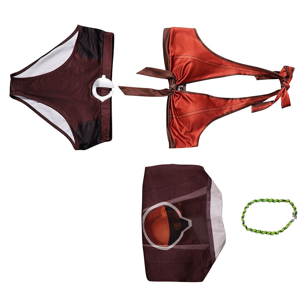 Doreen Green Squirrel Girl Women Brown Bikini Set Swimsuit Cover Up Outfit Cosplay Costume