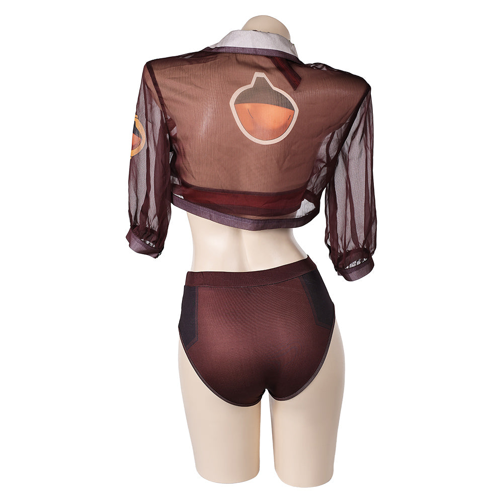 Doreen Green Squirrel Girl Women Brown Bikini Set Swimsuit Cover Up Outfit Cosplay Costume
