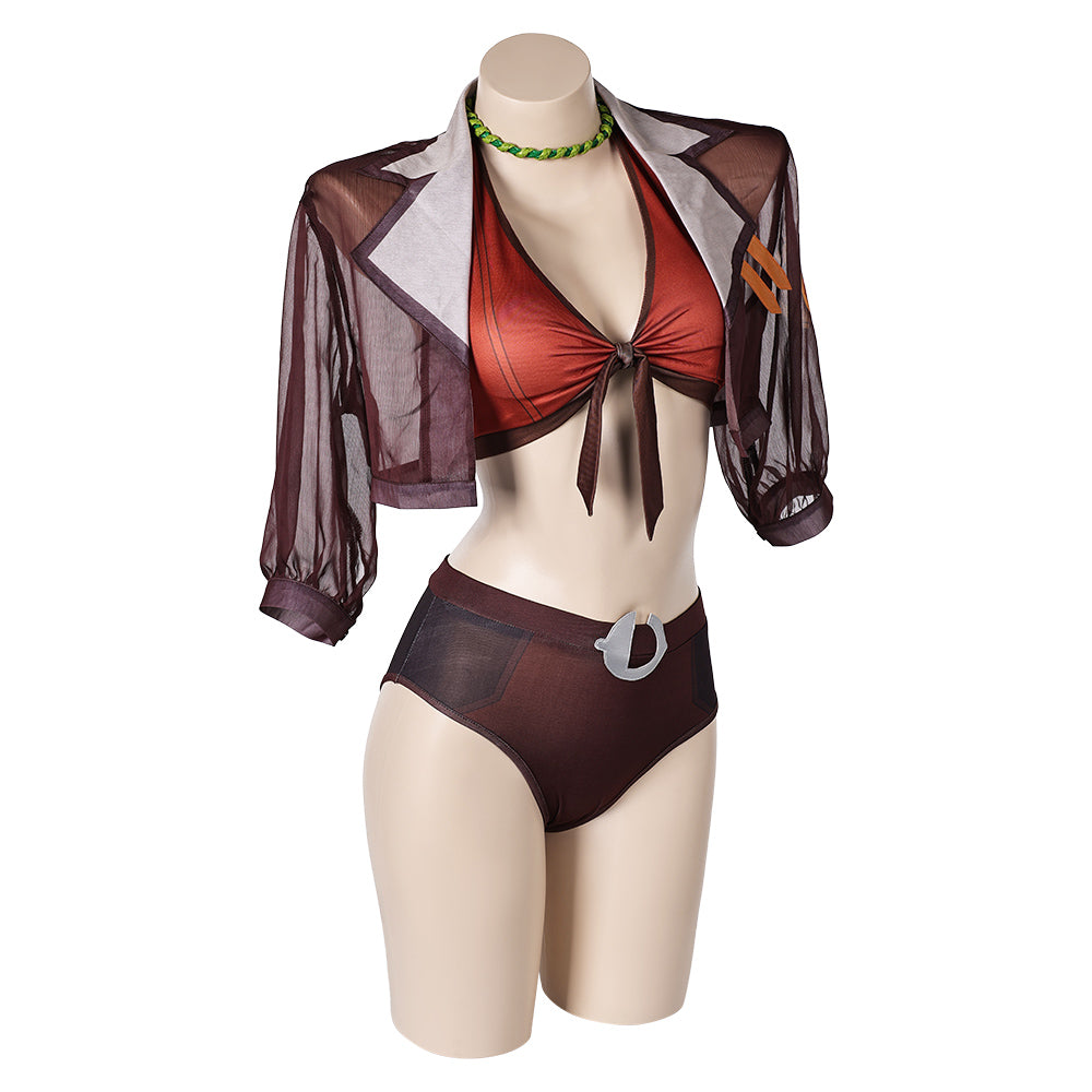 Doreen Green Squirrel Girl Women Brown Bikini Set Swimsuit Cover Up Outfit Cosplay Costume