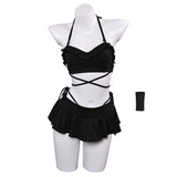 Final Fantasy Tifa Lockhart Women Black Swimsuit Set Cosplay Costume Outfits Halloween Carnival Suit