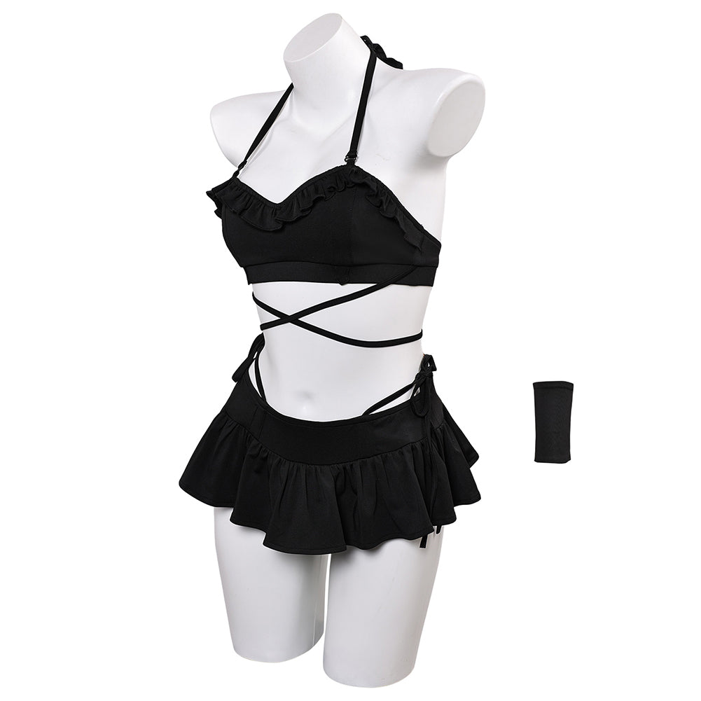 Final Fantasy Tifa Lockhart Women Black Swimsuit Set Cosplay Costume Outfits Halloween Carnival Suit