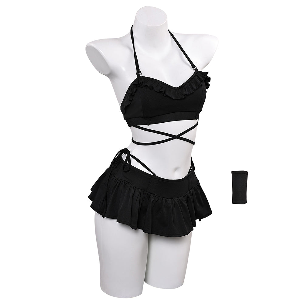 Final Fantasy Tifa Lockhart Women Black Swimsuit Set Cosplay Costume Outfits Halloween Carnival Suit
