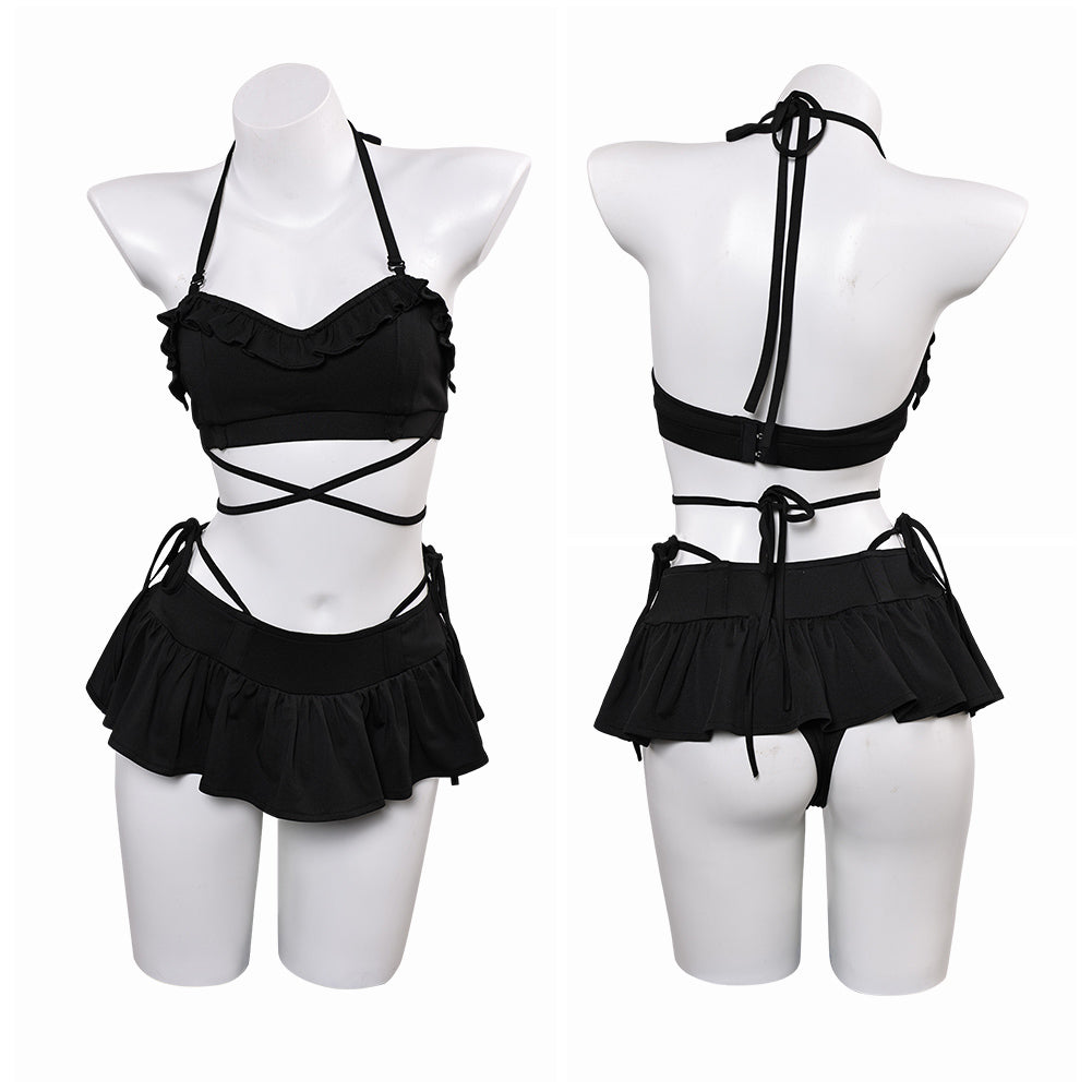 Final Fantasy Tifa Lockhart Women Black Swimsuit Set Cosplay Costume Outfits Halloween Carnival Suit