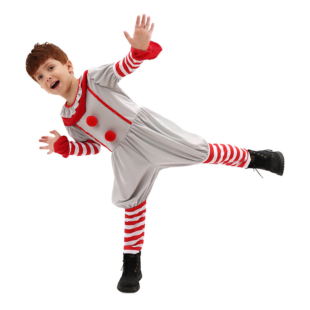 Movie It Pennywise Kids Children Grey Jumpsuit Cosplay Costume Outfits Halloween Carnival Suit