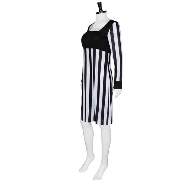 strapless open back dress Movie The Mask Tina Carlyle Women Black Striped Dress Cosplay Costume –  TrendsinCosplay