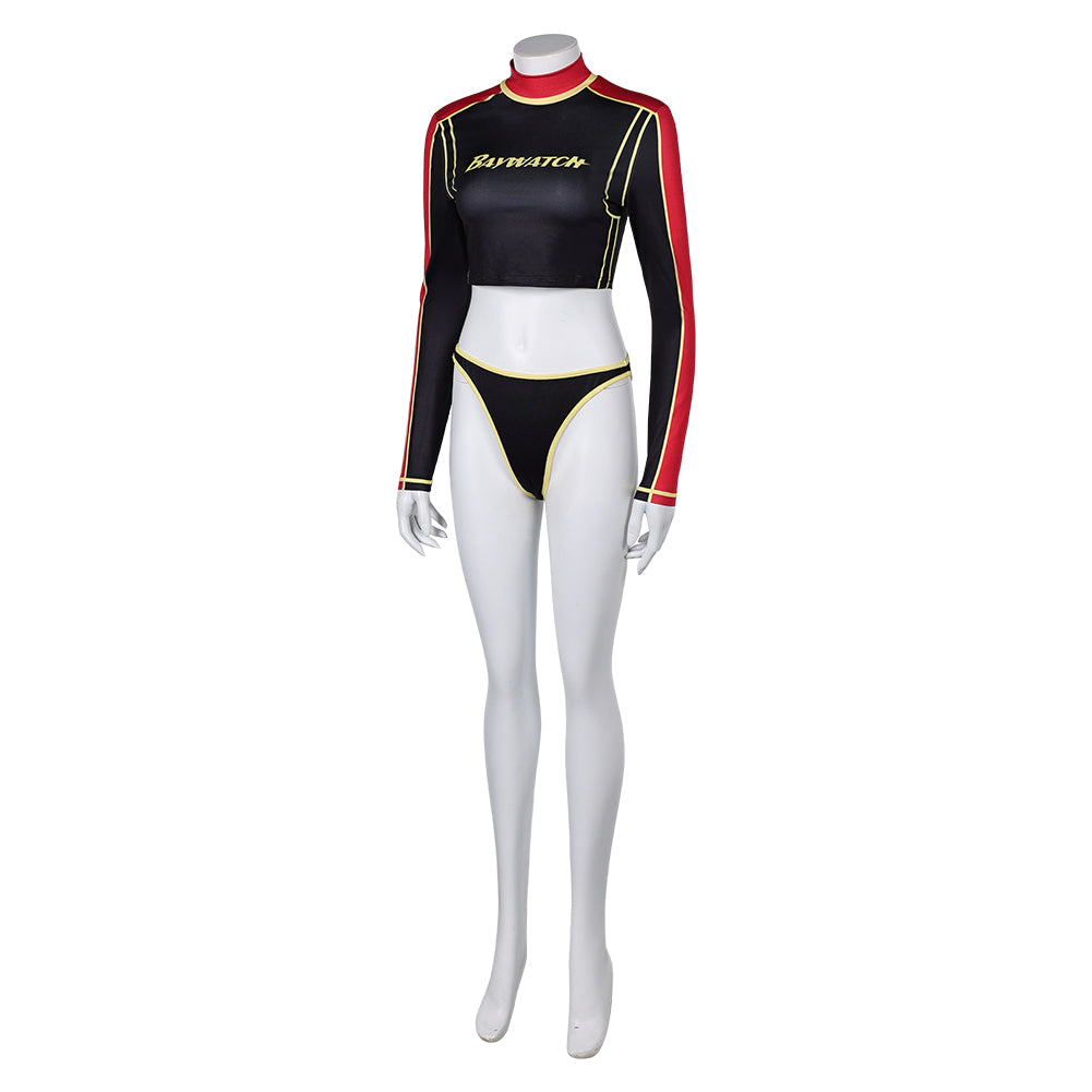 TV Baywatch Summer Quinn Women Black Split Swimsuit Cosplay Costume Outfits Halloween Carnival Suit