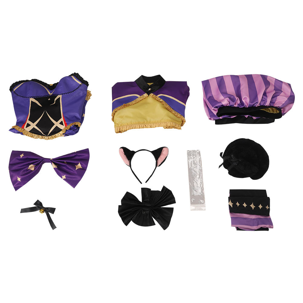 Genshin Impact Mona Alice in Wonderland Cosplay Costume Cheshire Cat Dress Outfits Halloween Carnival Suit