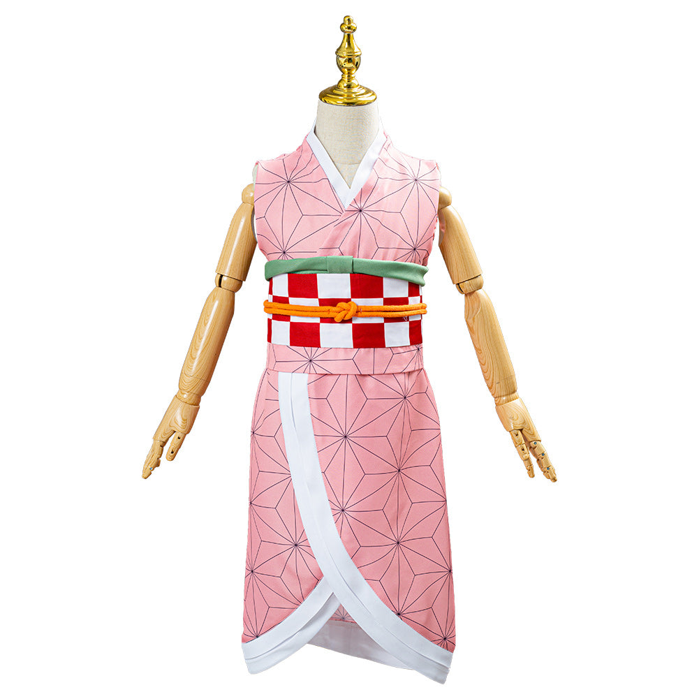 Anime Demon Slayer Kimetsu no Yaiba Kamado Nezuko Cosplay Costume Kids Children Uniform Outfits