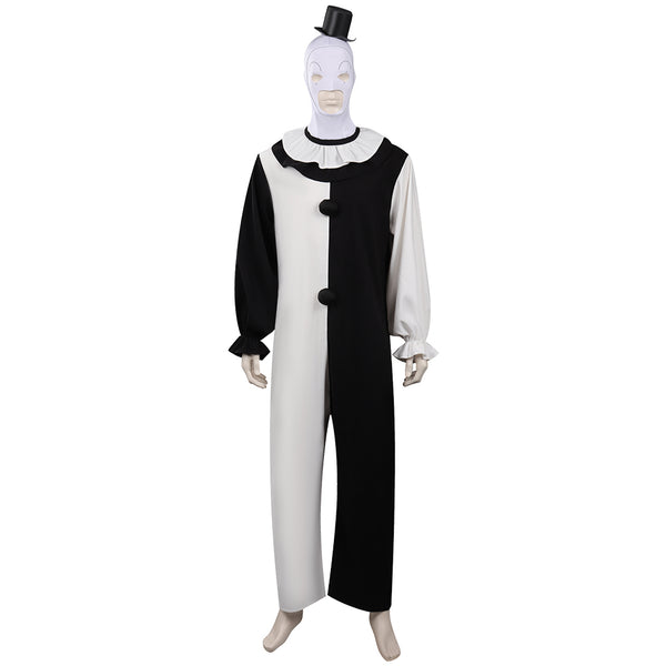 Movie Terrifier Clown Cosplay Costume Black and White Patchwork Jumpsuit