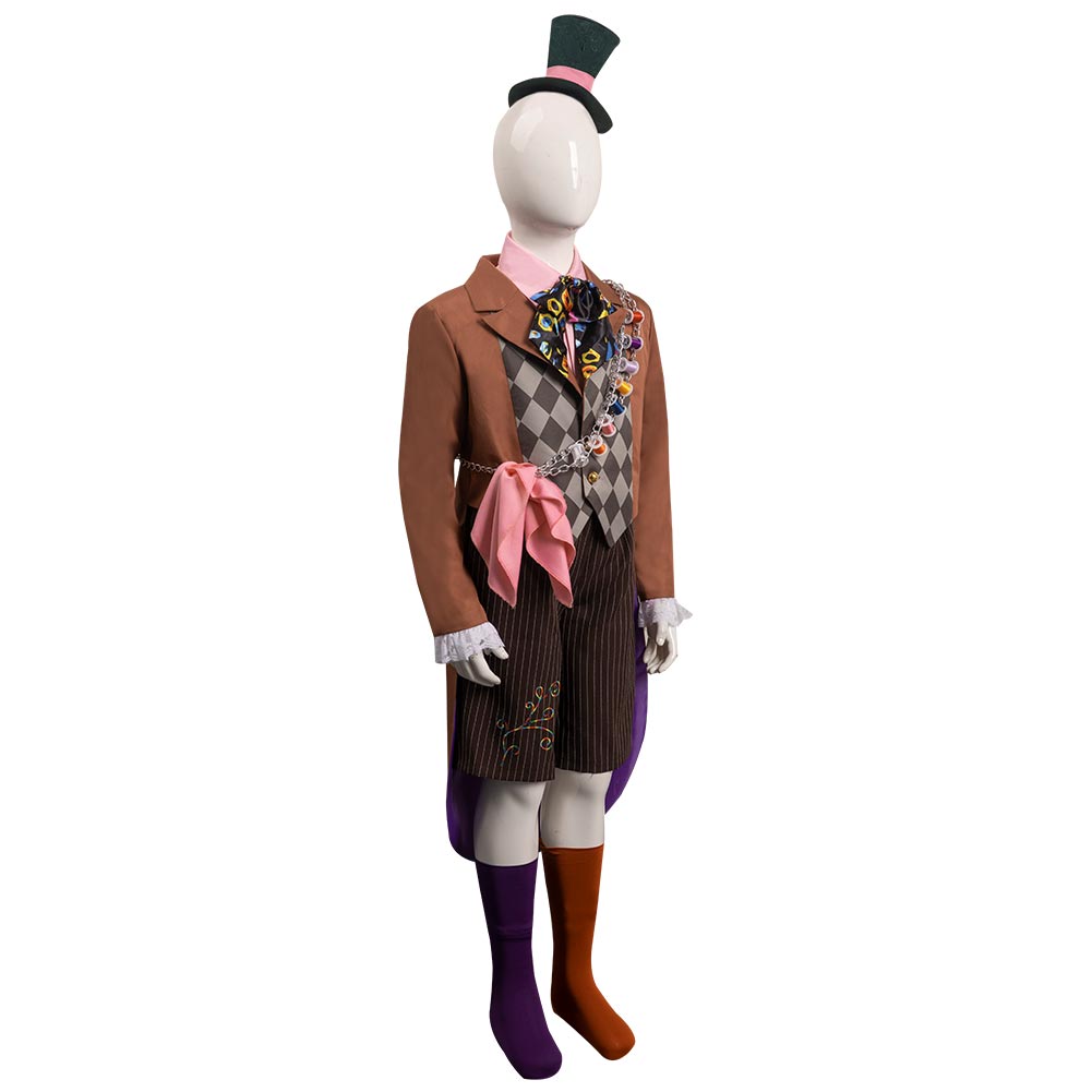 Alice in Wonderland Mad Hatter  Kids Cosplay Costume Halloween Carnival Suit