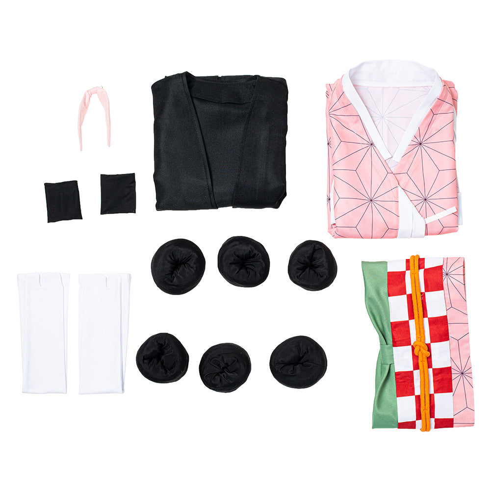 Anime Demon Slayer Kimetsu no Yaiba Kamado Nezuko Cosplay Costume Kids Children Uniform Outfits