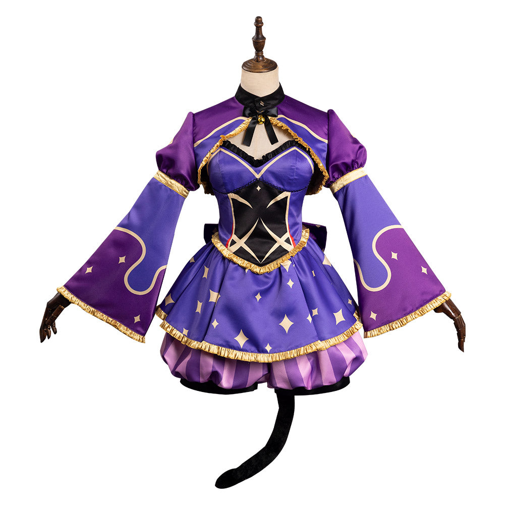 Genshin Impact Mona Alice in Wonderland Cosplay Costume Cheshire Cat Dress Outfits Halloween Carnival Suit