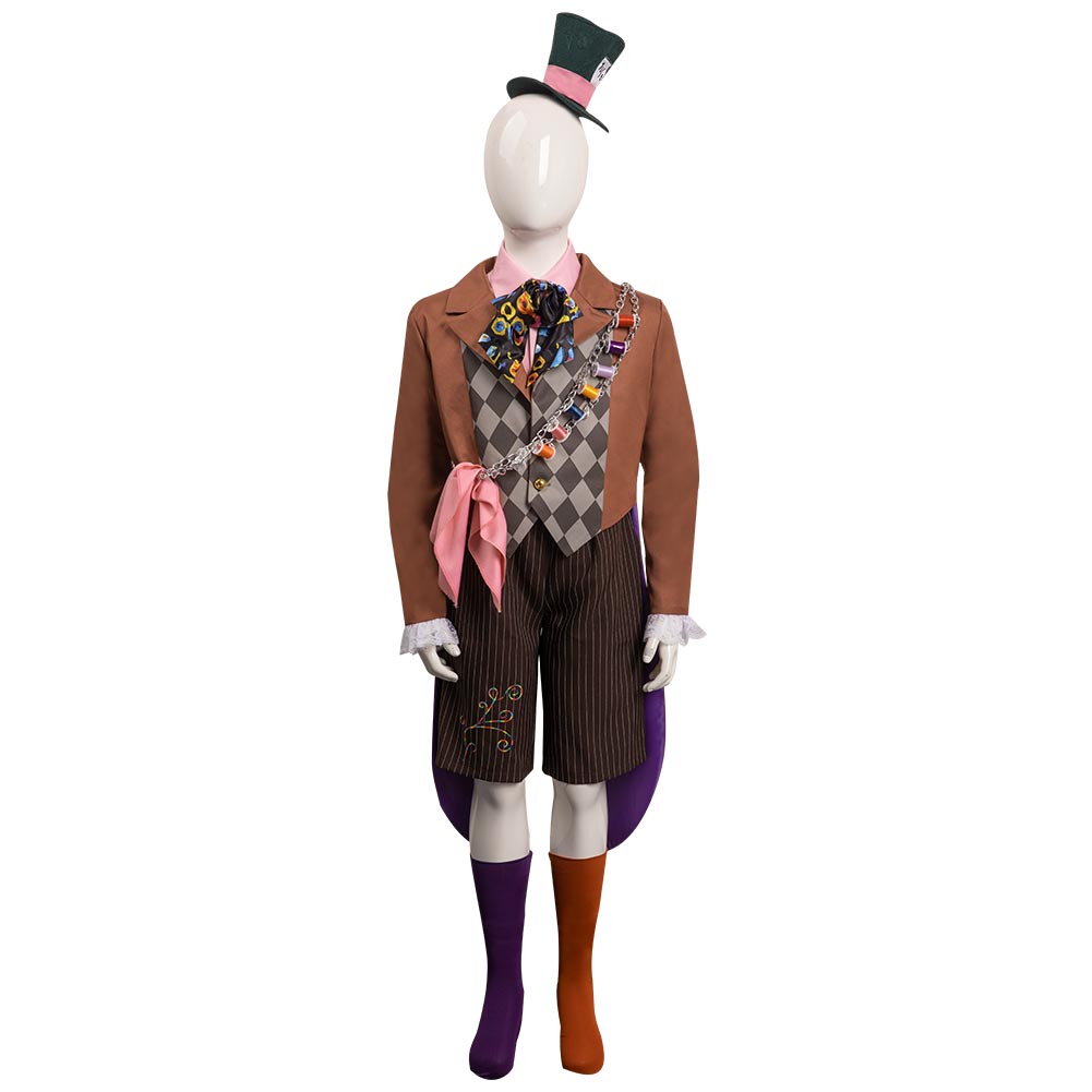 Alice in Wonderland Mad Hatter  Kids Cosplay Costume Halloween Carnival Suit