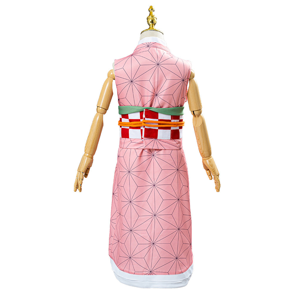 Anime Demon Slayer Kimetsu no Yaiba Kamado Nezuko Cosplay Costume Kids Children Uniform Outfits