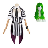 Movie Beetlejuice 2024 Lydia Deetz Women Black Stripe Dress Outfit Cosplay Costume Outfits Halloween Carnival Suit