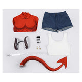 Dispatch Malevola Women Red Jumpsuit Cosplay Costume Outfit Halloween Carnival Suit