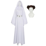 Princess Leia Women White Dress and Wig Cosplay Costume Outfits Halloween Carnival Suit