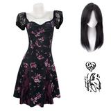Obsession Nikki Women Black Printed Dress Cosplay Costume Outfit Halloween Carnival Suit