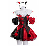 Female Red and Black Clown Suit Dress Cosplay Costume Outfit Halloween Carnival Suit