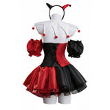 Female Red and Black Clown Suit Dress Cosplay Costume Outfit Halloween Carnival Suit