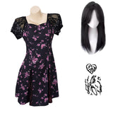Obsession Nikki Women Black Printed Dress Cosplay Costume Outfit Halloween Carnival Suit