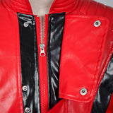 Red Leather Stage Performance Jacket Cosplay Costume Outfit Halloween Carnival Suit