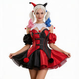 Female Red and Black Clown Suit Dress Cosplay Costume Outfit Halloween Carnival Suit