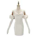 Alien Stage Sua Women White Dress with Bow Cosplay Costume Outfit Halloween Carnival Suit