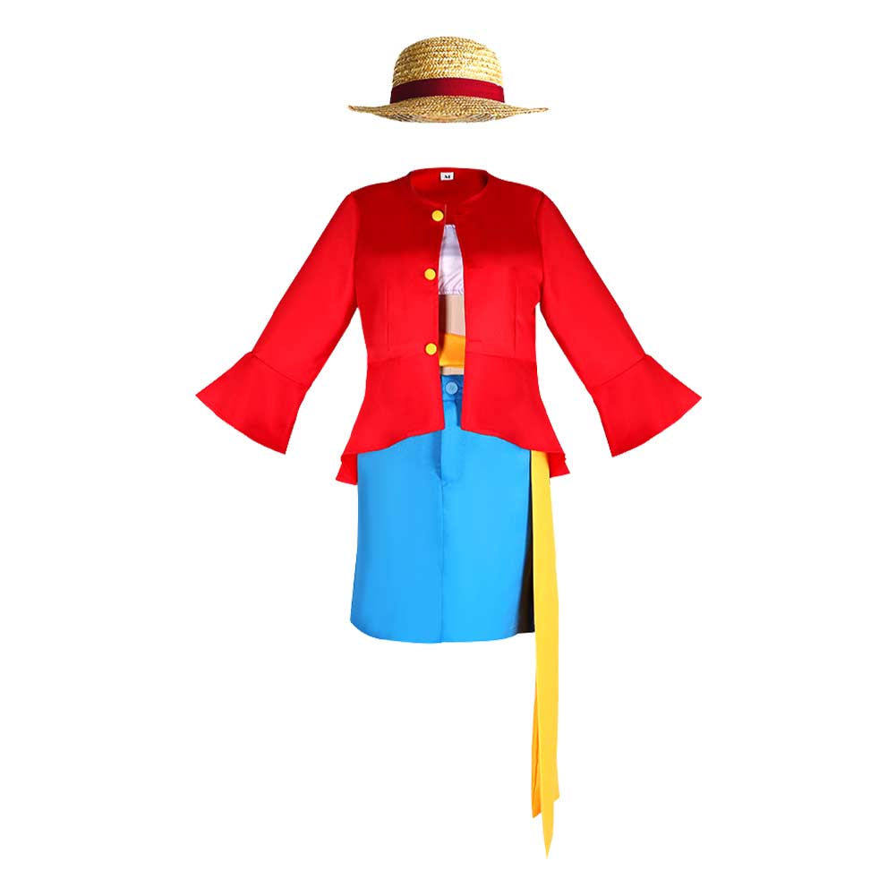 One Piece Monkey D. Luffy Women Red Outfit Cosplay Costume Outfits Hal ...