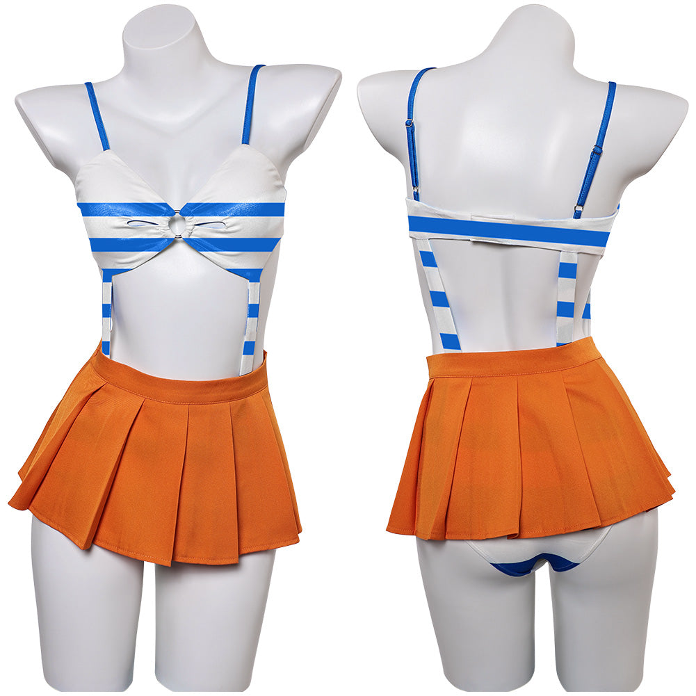 Anime One Piece Nami Women Blue And Orange Swimsuit Cosplay Costume Ou –  TrendsinCosplay