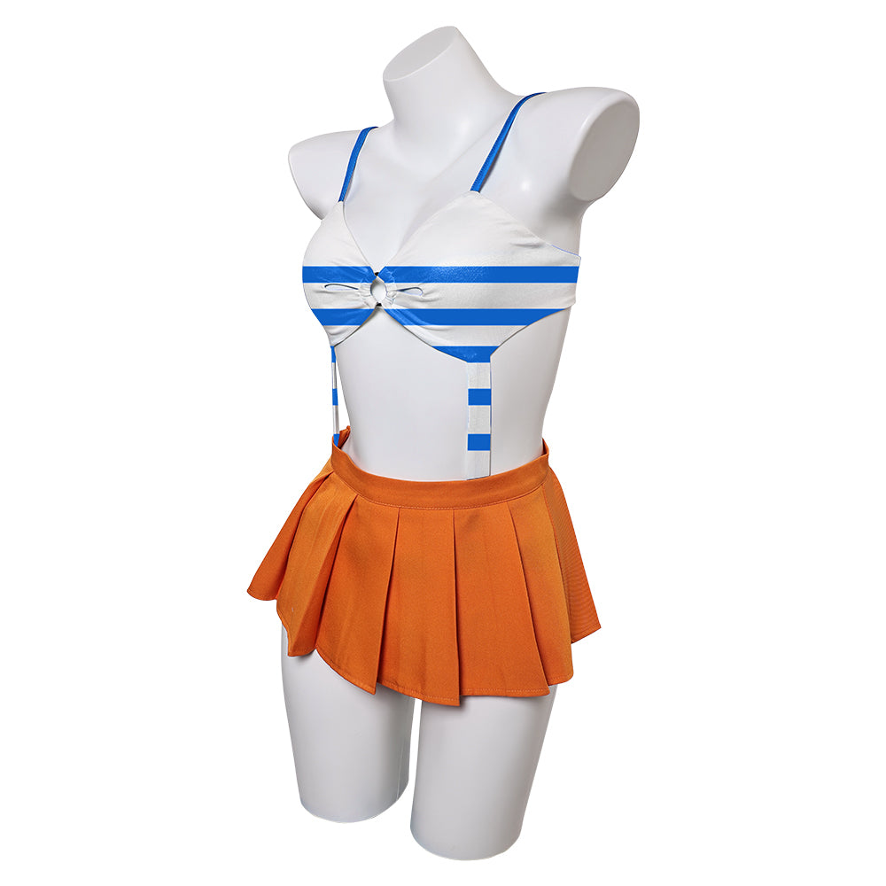 Anime One Piece Nami Women Blue And Orange Swimsuit Cosplay Costume Ou –  TrendsinCosplay