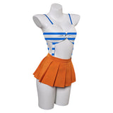 Anime One Piece Nami Women Blue And Orange Swimsuit Cosplay Costume Outfits Halloween Carnival Suit