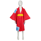 Anime One Piece Wano Country Arc Monkey D. Luffy Kids Children Red Kimono Cosplay Costume Outfits Halloween Carnival Suit