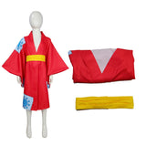 Anime One Piece Wano Country Arc Monkey D. Luffy Kids Children Red Kimono Cosplay Costume Outfits Halloween Carnival Suit