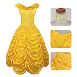 Beauty and the Beast Belle Women Yellow Dress Cosplay Costume Outfit Halloween Carnival Suit