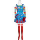 Child's Play Chucky Women Blue Outfit Cosplay Costume Outfit Halloween Carnival Suit