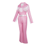 Dolly Parton Pink Fringe Set Cosplay Costume Outfit Halloween Carnival Suit