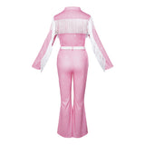 Dolly Parton Pink Fringe Set Cosplay Costume Outfit Halloween Carnival Suit