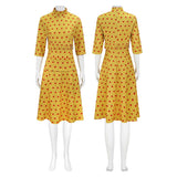 Fantastic Mr. Fox Mrs Fox Yellow Dress Apple Pattern Outfit Cosplay Costume Outfits Halloween Carnival Suit