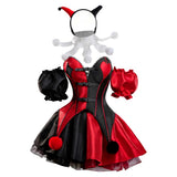 Female Red and Black Clown Suit Dress Cosplay Costume Outfit Halloween Carnival Suit