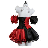 Female Red and Black Clown Suit Dress Cosplay Costume Outfit Halloween Carnival Suit