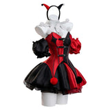 Female Red and Black Clown Suit Dress Cosplay Costume Outfit Halloween Carnival Suit