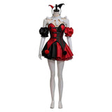 Female Red and Black Clown Suit Dress Cosplay Costume Outfit Halloween Carnival Suit