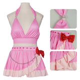 Final Fantasy Aerith Women Pink Swimsuit Cosplay Costume Outfit Halloween Carnival Suit