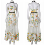 Final Fantasy VII Aerith Women White Citrus Dress Cosplay Costume Outfits Halloween Carnival Suit